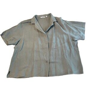 UNIQLO Women's Linen Blend Open Collar Shirt XXL Blouse Olive‎  Button Up Casual